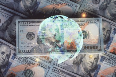 Sosyal ağların çoklu pozlanması bize dolar banknotları veriyor. İnsanlarla bağlantı kavramı.