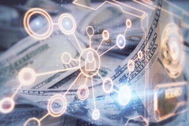 Sosyal ağların çoklu pozlanması bize dolar banknotları veriyor. İnsanlarla bağlantı kavramı.