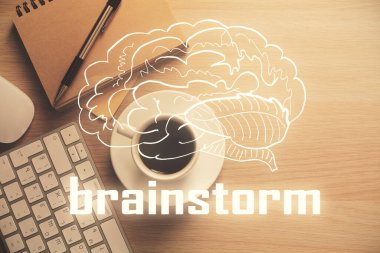 Yaratıcı çizim ve çalışma masasının üst perdesi. Başlangıcın konsepti.