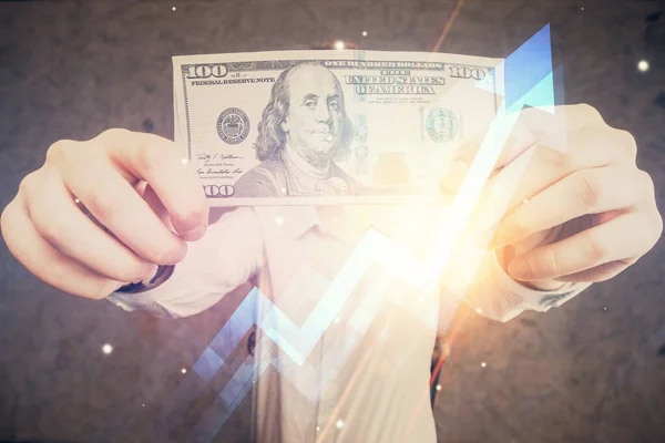 Çok Sayıda Hologram Amerikan Dolarları Insan Eli Büyüme Kavramı — Stok fotoğraf