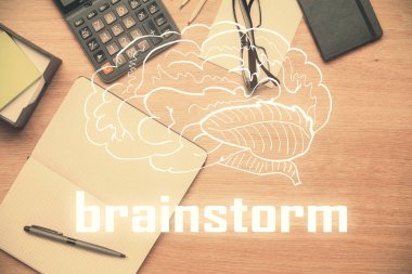 Yaratıcı çizim ve çalışma masasının üst perdesi. Başlangıcın konsepti.