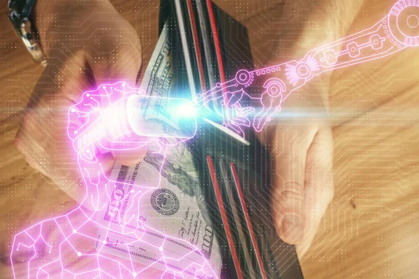 Multi Exponering Glasögon Rita Hologram Och Usa Dollar Räkningar Och — Stockfoto