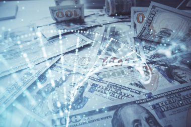 ABD dolarının arka planında DNA 'ya çifte maruz kalma. Tıp eğitimi kavramı.