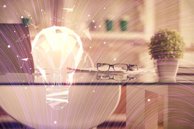 Ampul ve ofis içi arka planının iki katı. Fikir kavramı.