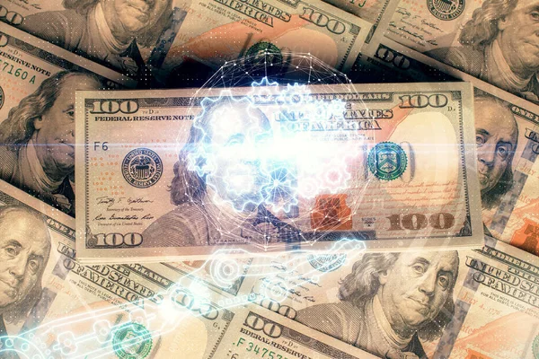 Double Exposure Data Theme Drawing Dollars Bill Background Technology Concept — Stock Photo, Image