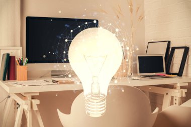 Ampul ve ofis içi arka planının iki katı. Fikir kavramı.