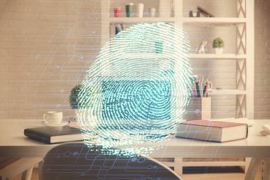 Parmak izi ve ofis arka planının iki katı. Güvenlik kavramı.