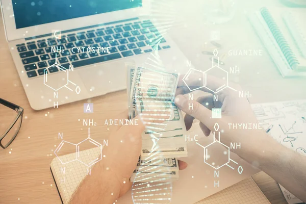 Dna 그램을 그리고 지폐와 그리는 — 스톡 사진