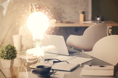 Ampul ve ofis içi arka planının iki katı. Fikir kavramı.