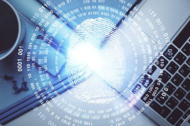 Masaüstü arka planında parmak izi var. Üst Manzara. Çifte maruziyet. Menkul kıymetleştirme kavramı.