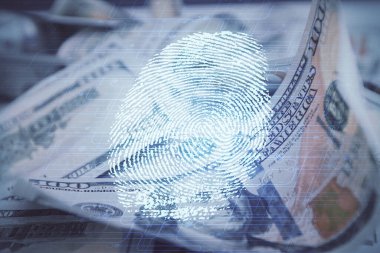 Parmak izi taramasının arka planda iki kez görüntülenmesi. Güvenli erişim kavramı.