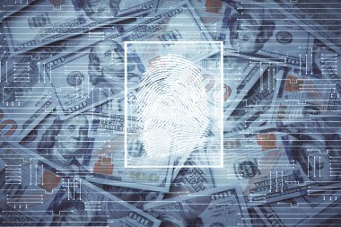 Parmak izi taramasının arka planda iki kez görüntülenmesi. Güvenli erişim kavramı.