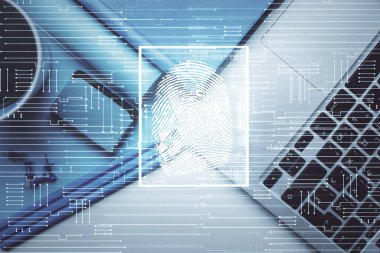 Masaüstü arka planında parmak izi var. Üst Manzara. Çifte maruziyet. Menkul kıymetleştirme kavramı.