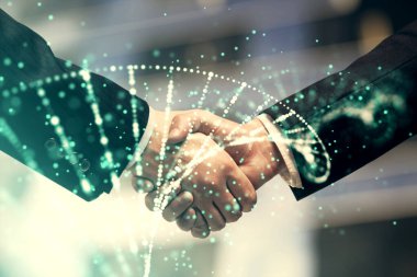 DNA hologramı ve iki adamın el sıkışması iki kez görülebilir. Tıp Eğitimi