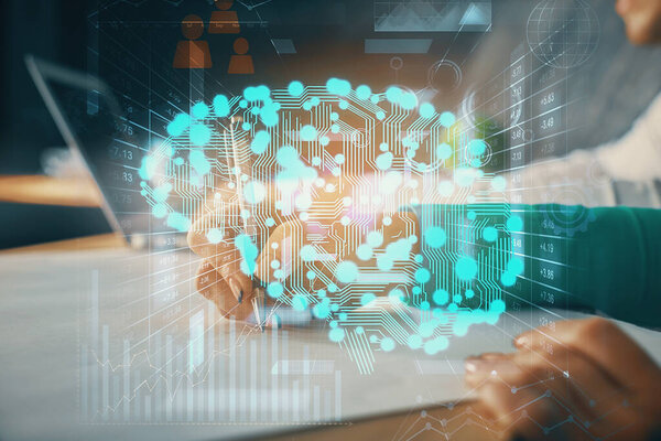 Двойное воздействие мозгового рисунка на людей, делающих заметки. Концепция Аи