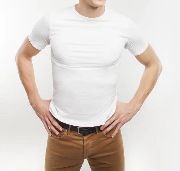 Facet w biały t-shirt — Zdjęcie stockowe