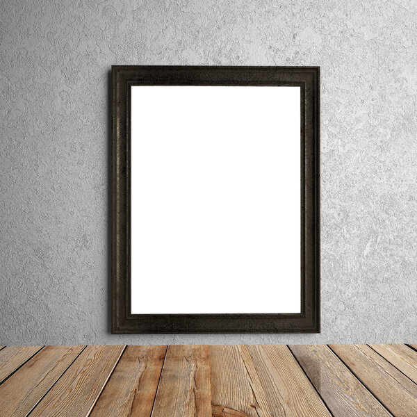 White frame hanging on a gray wall