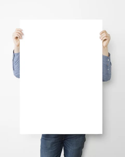 Uomo con poster in bianco — Foto Stock