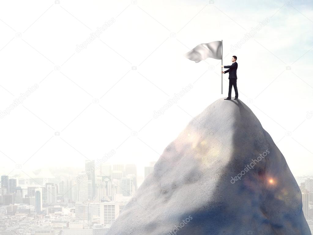 businessman standing  with flag