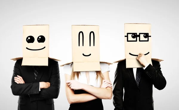 Smiling box on head — Stock Photo, Image