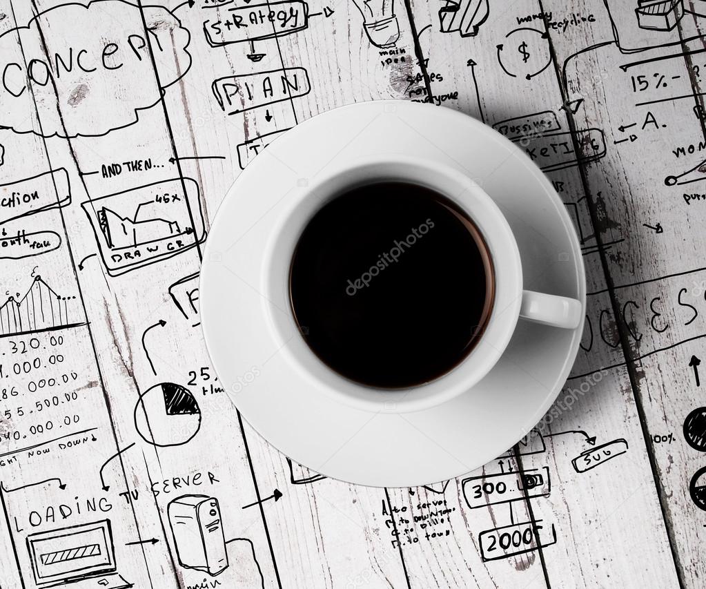 coffee cup and drawing business strategy