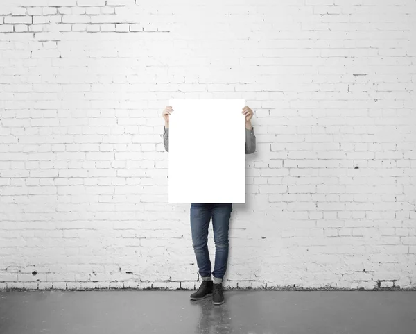 Hipster holding poster — Stock Photo, Image