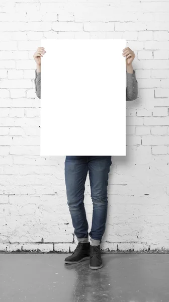 Hipster holding poster — Stok fotoğraf