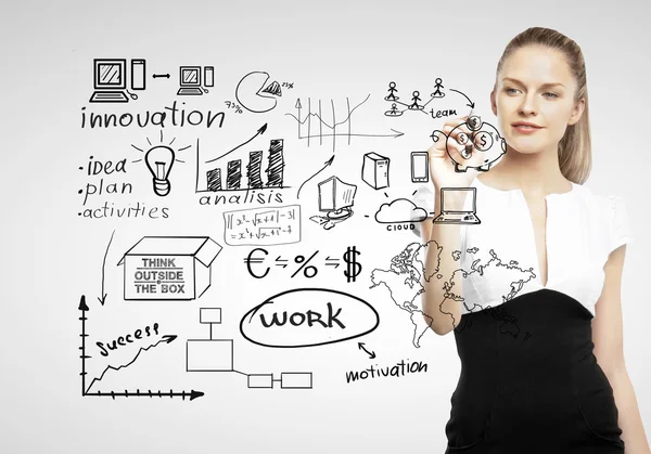 Businesswoman drawing business concep — Stock Photo, Image