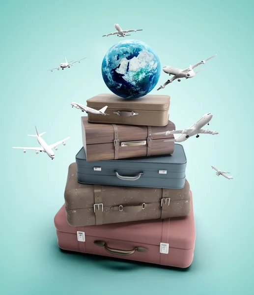 Seyahat çantaları ve uçak — Stok fotoğraf