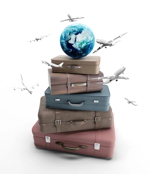Reisetaschen und Flugzeug — Stockfoto
