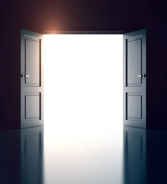 Opened doors on white wall — Stock Photo, Image