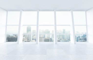 güneşli iç ve büyük şehir penceresine