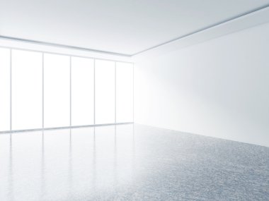 beyaz iç ve büyük pencere, 3d render