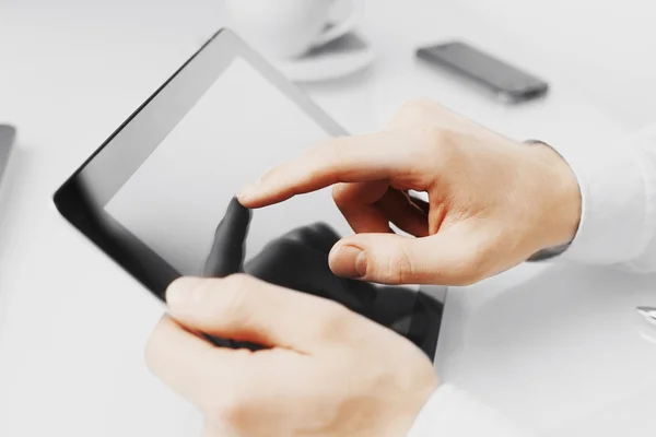 Hand touching tablet — Stock Photo, Image