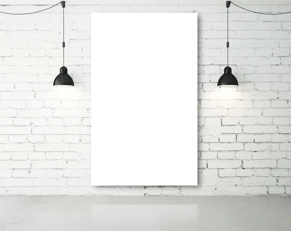 Cartel en blanco en la habitación con dos lámparas de techo — Foto de Stock