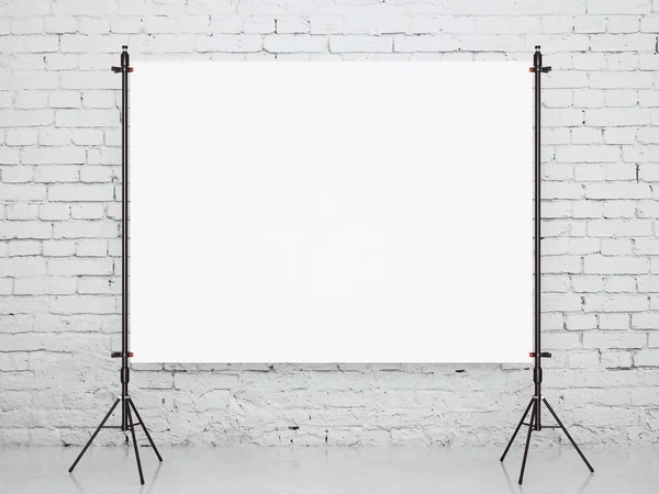 Blank white placard in white bricks room — Stock Photo, Image