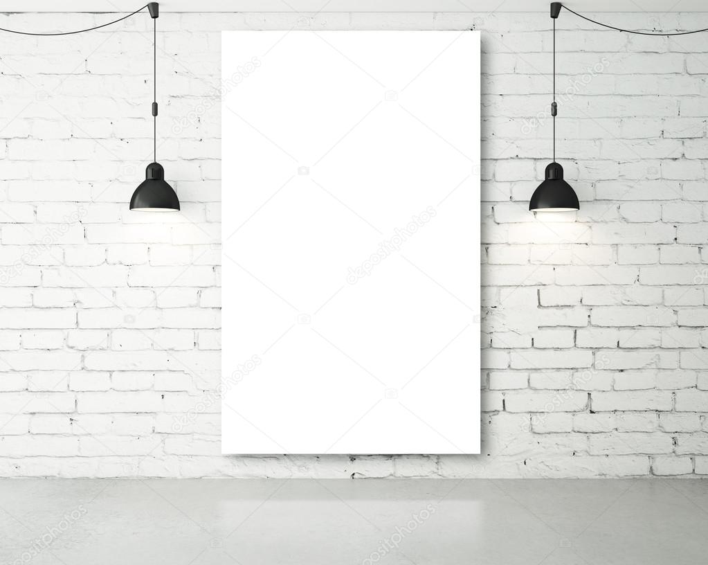 blank poster in room with two ceiling lamp