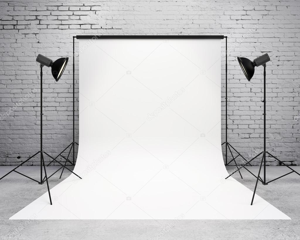 studio with a light set-up and backdrop