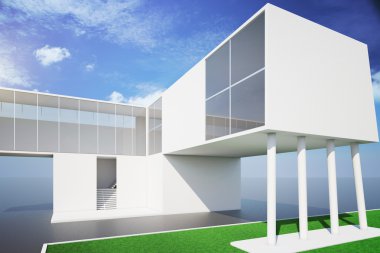 iki katlı modern yazlık, 3d render