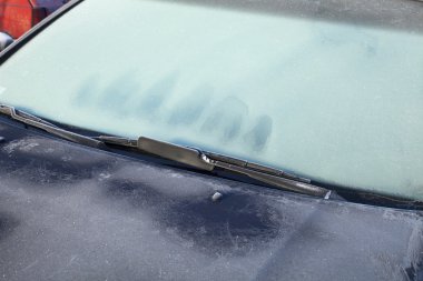 Frosty Frozen Winter Morning Opaque Car Windshield  clipart