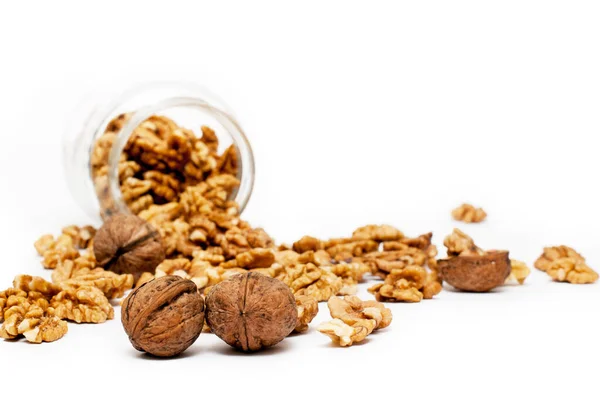 Jar Full Walnuts White Background — Stock Photo, Image