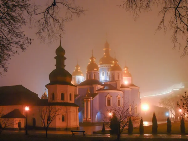 Kiew Ukraine Michael Golden Kuppel Kloster Und Kathedrale Bei Nacht — Stockfoto