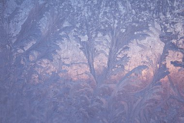 Güzel Yakın Çekim Kışlık Pencere Pane Kaplamalı Parlak Buz Kalıpları