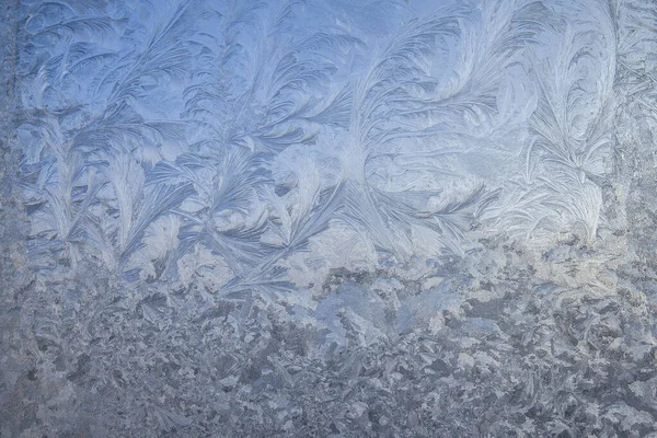Beautiful Closeup Winter Window Pane Coated Shiny Icy Frost Patterns — Stock Photo, Image