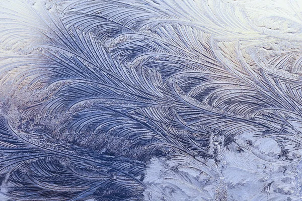 Krásné Closeup Zimní Okno Panel Potažené Lesklé Ledové Mrazíky Vzory — Stock fotografie