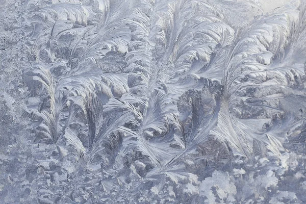 Krásné Closeup Zimní Okno Panel Potažené Lesklé Ledové Mrazíky Vzory — Stock fotografie