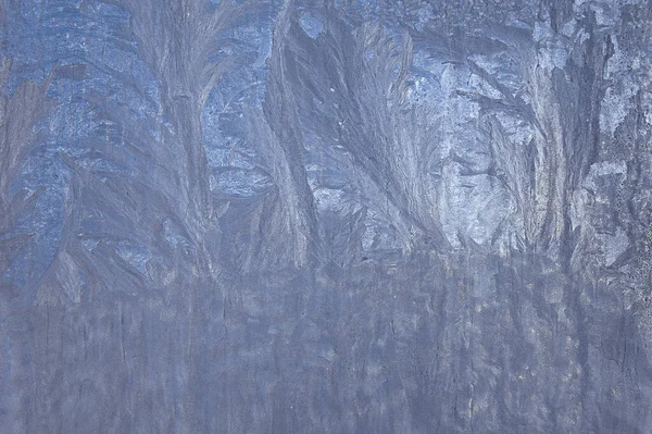 Beautiful Closeup Winter Window Pane Coated Shiny Icy Frost Patterns — Stock Photo, Image