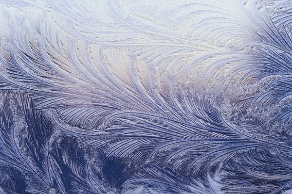 Schöne Nahaufnahme Winter Fensterscheibe Beschichtet Glänzend Eisig Frost Muster — Stockfoto