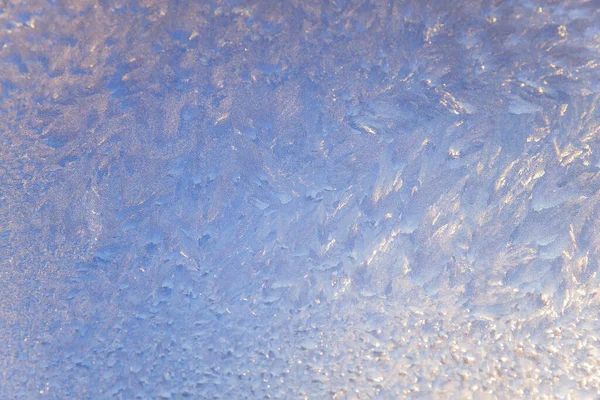 Schöne Nahaufnahme Winter Fensterscheibe Beschichtet Glänzend Eisig Frost Muster — Stockfoto