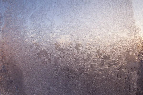 Mooie Closeup Winter Window Pane Gecoate Glanzende Ijsvorst Patronen — Stockfoto